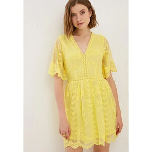 Socialite Yellow Lace Mid Length Dress S Small